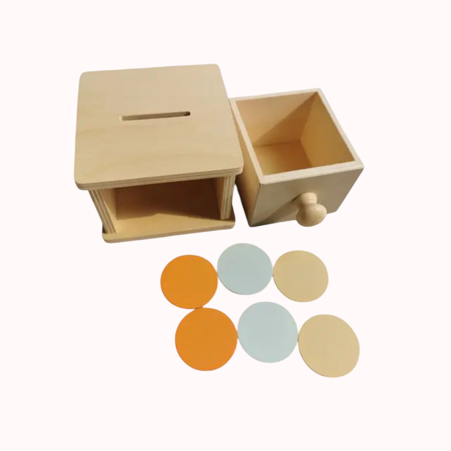Montessori doboz, fiók érmével